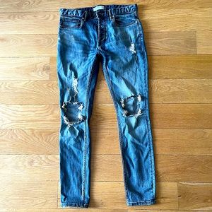 Topman Men's Blue Ripped Stretch Skinny Jeans Size 34x 32 🔥